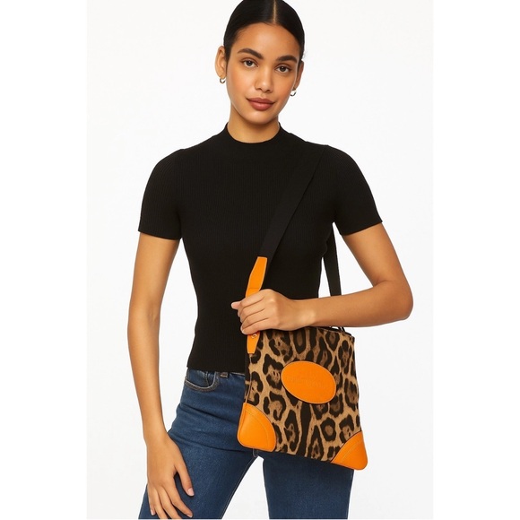 Dolce & Gabbana Leopard Canvas Crossbody Bag Leather Trim Italy - Picture 6 of 6